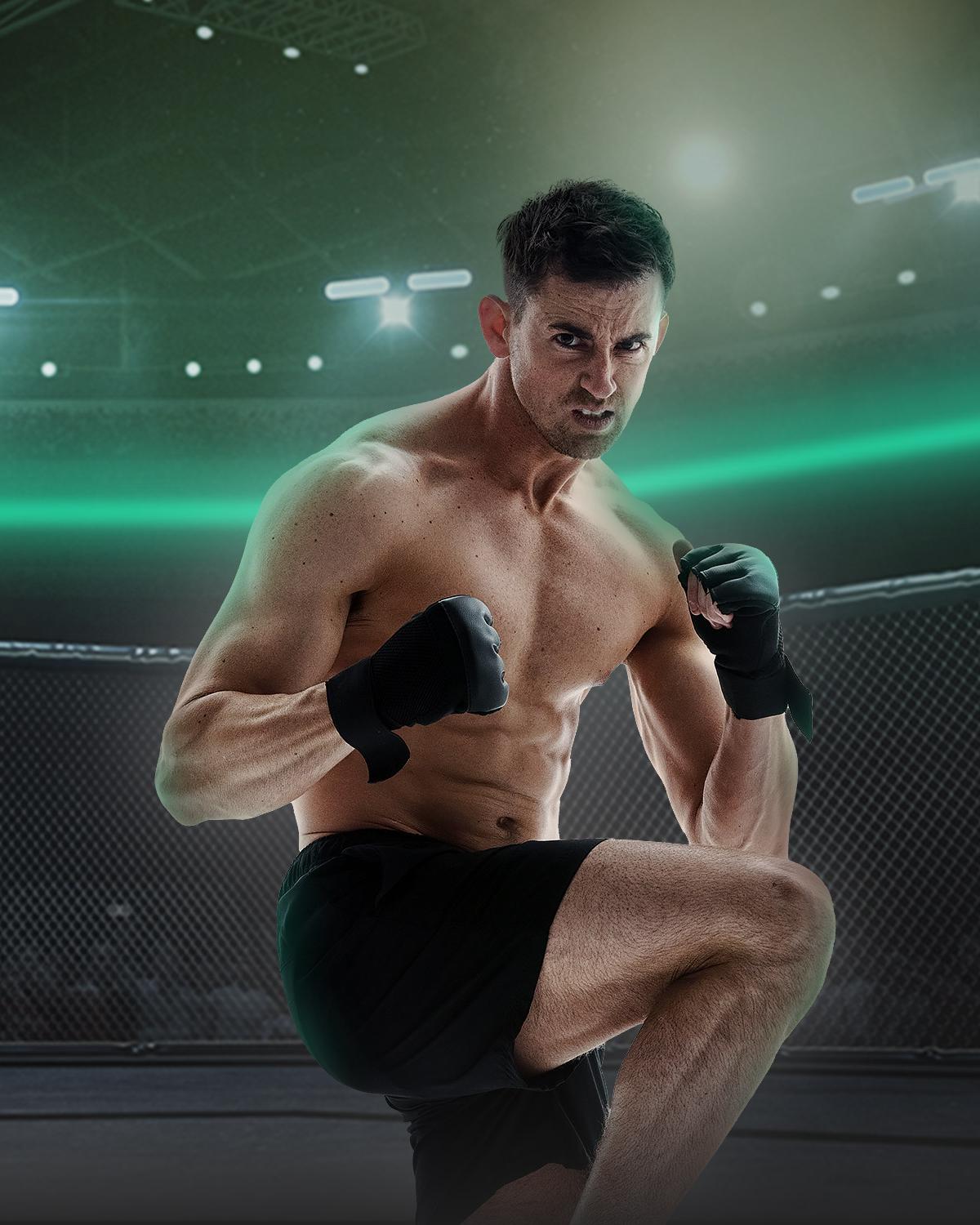 Fighter blocking a right elbow